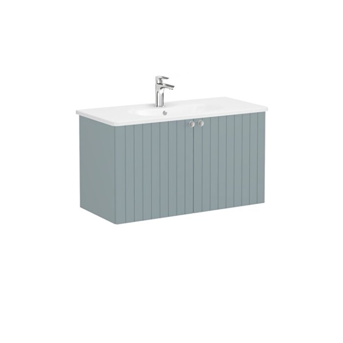 VitrA Root Groove Lavabo Dolabı, 100 cm, İki Kapaklı, Yuvarlak Lavabo, Mat Fiyord Yeşili - 69313 - Banyo Alt Modülleri - 2