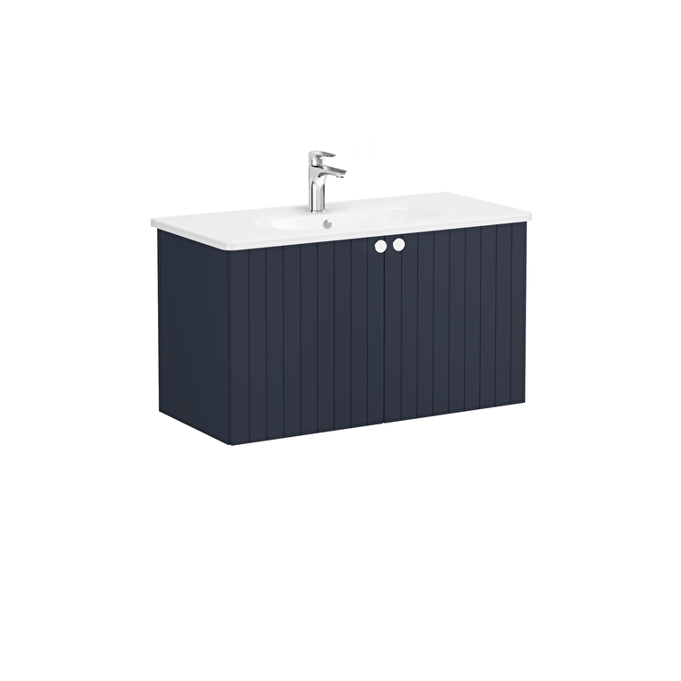 VitrA Root Groove Lavabo Dolabı, 100 cm, İki Kapaklı, Yuvarlak Lavabo, Mat Lacivert