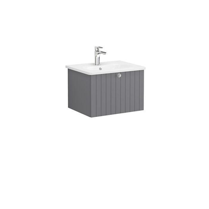 VitrA Root Groove Lavabo Dolabı, 60 cm, Bir Çekmeceli, Yuvarlak Lavabo, Mat Gri - Görsel 2