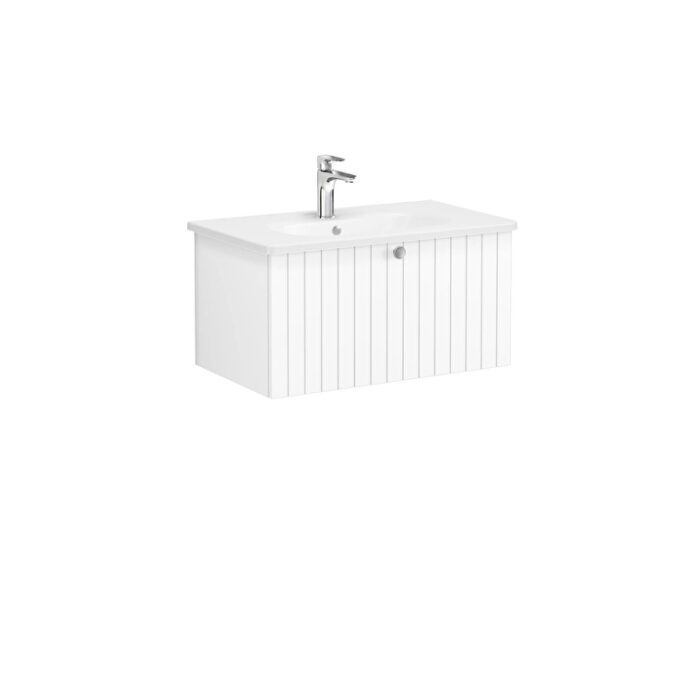 VitrA Root Groove Lavabo Dolabı, 80 cm, Bir Çekmeceli, Yuvarlak Lavabo, Mat Beyaz - 69373 - Banyo Alt Modülleri - 2