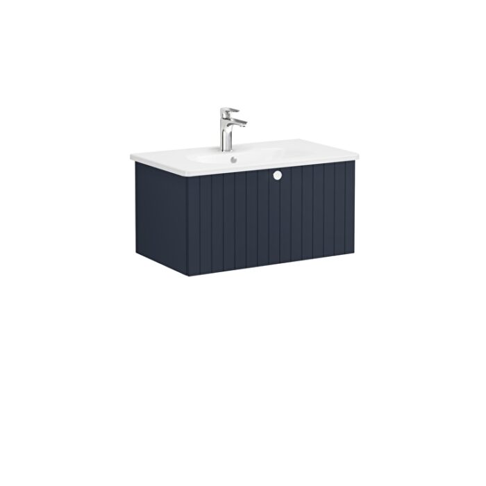 VitrA Root Groove Lavabo Dolabı, 80 cm, Bir Çekmeceli, Yuvarlak Lavabo, Mat Lacivert - Görsel 3
