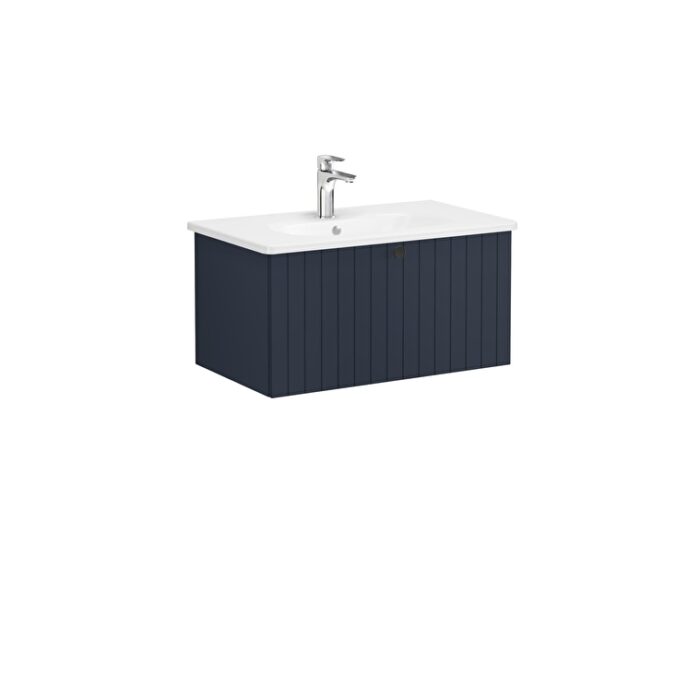 VitrA Root Groove Lavabo Dolabı, 80 cm, Bir Çekmeceli, Yuvarlak Lavabo, Mat Lacivert - Görsel 2