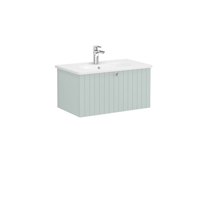 VitrA Root Groove Lavabo Dolabı, 80 cm, Bir Çekmeceli, Yuvarlak Lavabo, Mat Retro Yeşil - Görsel 3