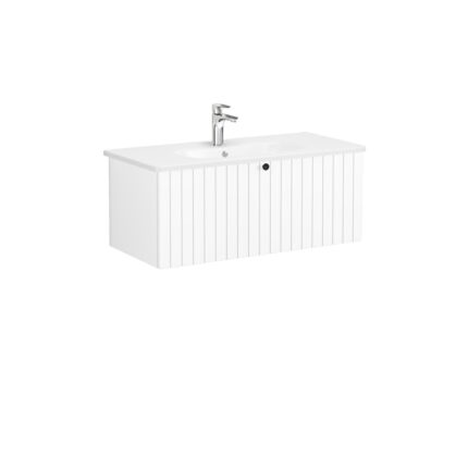VitrA Root Groove Lavabo Dolabı, 100 cm, Bir Çekmeceli, Yuvarlak Lavabo, Mat Beyaz - 69394 - Banyo Alt Modülleri