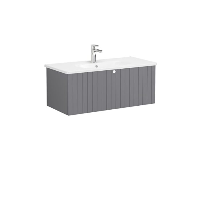 VitrA Root Groove Lavabo Dolabı, 100 cm, Bir Çekmeceli, Yuvarlak Lavabo, Mat Gri - Görsel 3