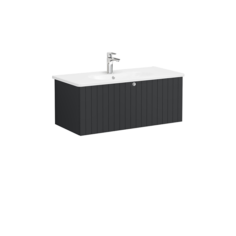 VitrA Root Groove Lavabo Dolabı, 100 cm, Bir Çekmeceli, Yuvarlak Lavabo, Mat Grafit
