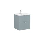 VitrA Root Groove Lavabo Dolabı, 60 cm, İki Çekmeceli, Yuvarlak Lavabo, Mat Fiyord Yeşili - 69418 - Banyo Alt Modülleri