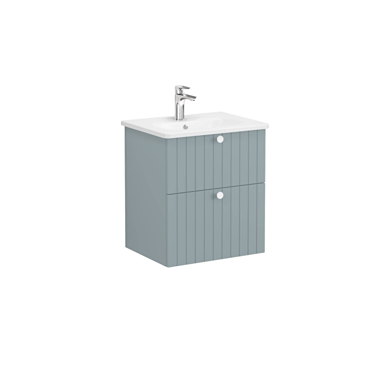 VitrA Root Groove Lavabo Dolabı, 60 cm, İki Çekmeceli, Yuvarlak Lavabo, Mat Fiyord Yeşili