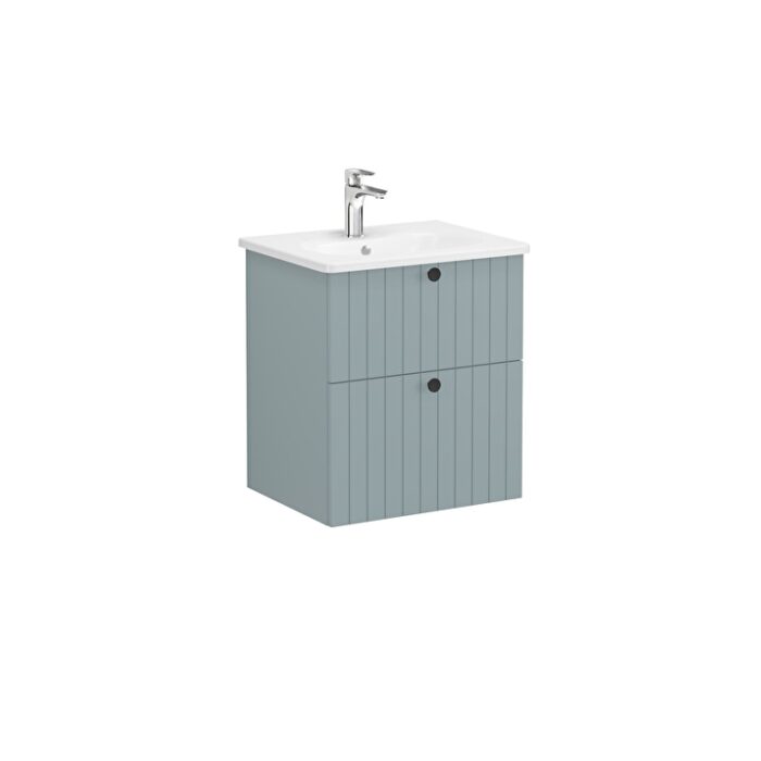 69418_80cb0d96deb171e5429c834285a08694d1a4ff4b-3.jpg VitrA Root Groove Lavabo Dolabı, 60 cm, İki Çekmeceli, Yuvarlak Lavabo, Mat Fiyord Yeşili - 69418 - Banyo Alt Modülleri - 2