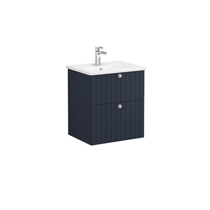 VitrA Root Groove Lavabo Dolabı, 60 cm, İki Çekmeceli, Yuvarlak Lavabo, Mat Lacivert - Görsel 3