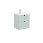 VitrA Root Groove Lavabo Dolabı, 60 cm, İki Çekmeceli, Yuvarlak Lavabo, Mat Retro Yeşil - 69421 - Banyo Alt Modülleri