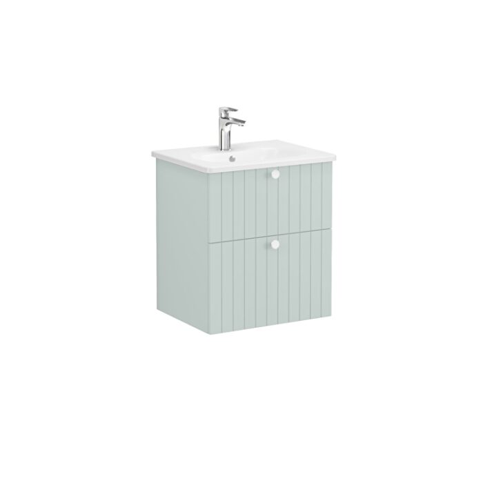 VitrA Root Groove Lavabo Dolabı, 60 cm, İki Çekmeceli, Yuvarlak Lavabo, Mat Retro Yeşil - 69421 - Banyo Alt Modülleri - 1