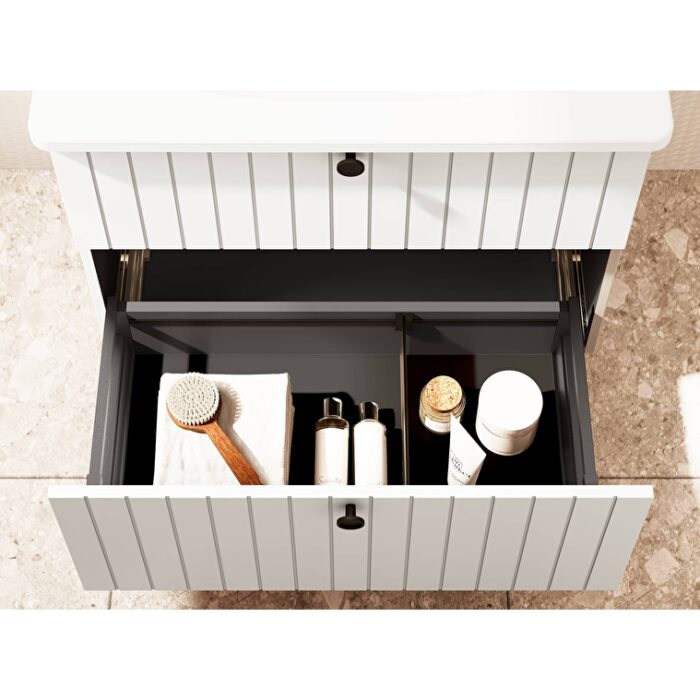 VitrA Root Groove Lavabo Dolabı, 80 cm, İki Çekmeceli, Yuvarlak Lavabo, Mat Beyaz - Görsel 5