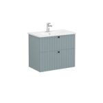 VitrA Root Groove Lavabo Dolabı, 80 cm, İki Çekmeceli, Yuvarlak Lavabo, Mat Fiyord Yeşili - 69439 - Banyo Alt Modülleri - 1