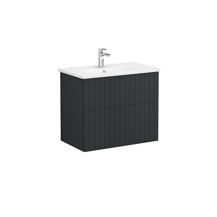VitrA Root Groove Lavabo Dolabı, 80 cm, İki Çekmeceli, Yuvarlak Lavabo, Mat Grafit
