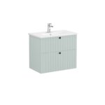 VitrA Root Groove Lavabo Dolabı, 80 cm, İki Çekmeceli, Yuvarlak Lavabo, Mat Retro Yeşil - 69442 - Banyo Alt Modülleri