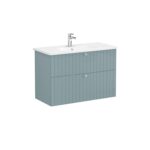 VitrA Root Groove Lavabo Dolabı, 100 cm, İki Çekmeceli, Yuvarlak Lavabo, Mat Fiyord Yeşili - Görsel 2