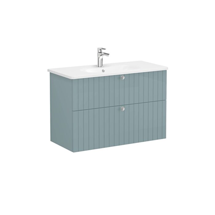 VitrA Root Groove Lavabo Dolabı, 100 cm, İki Çekmeceli, Yuvarlak Lavabo, Mat Fiyord Yeşili - Görsel 2