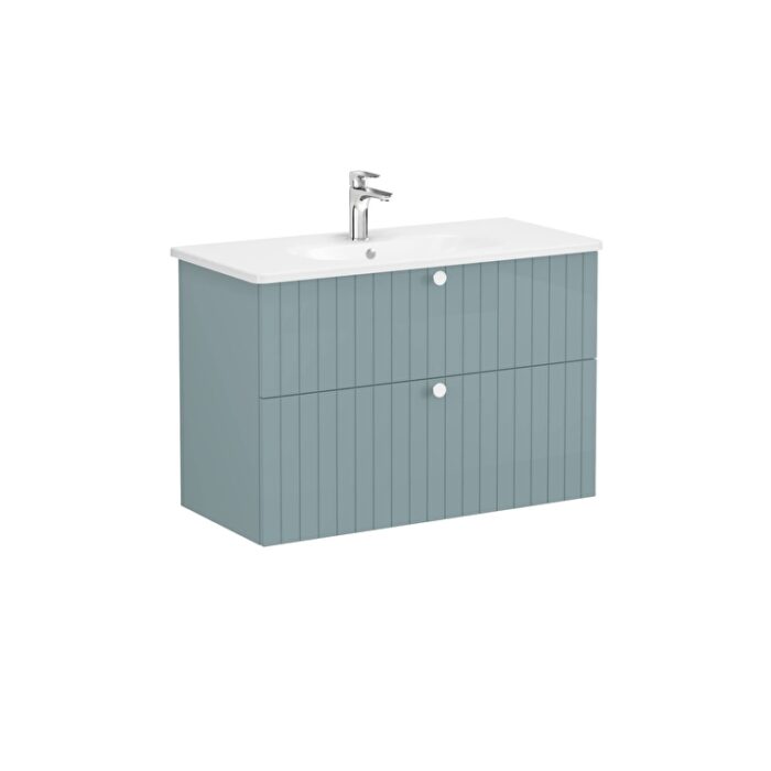 VitrA Root Groove Lavabo Dolabı, 100 cm, İki Çekmeceli, Yuvarlak Lavabo, Mat Fiyord Yeşili - Görsel 3