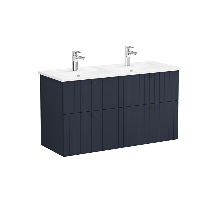 VitrA Root Groove Lavabo Dolabı, 120 cm, Dört Çekmeceli, Köşeli Lavabo, Mat Lacivert
