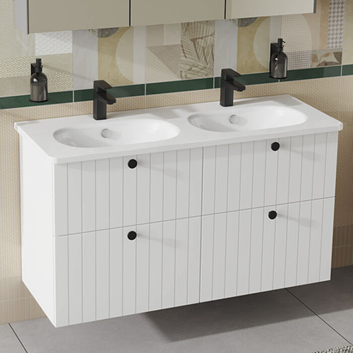 VitrA Root Groove Lavabo Dolabı, 120 cm, Dört Çekmeceli, Yuvarlak Lavabo, Mat Beyaz - 69520 - Banyo Alt Modülleri - 4