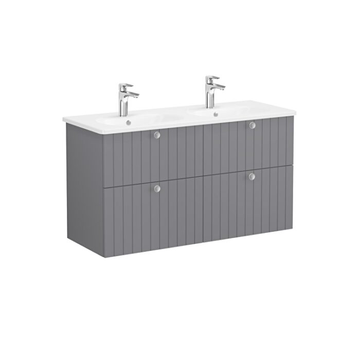 VitrA Root Groove Lavabo Dolabı, 120 cm, Dört Çekmeceli, Yuvarlak Lavabo, Mat Gri - Görsel 2