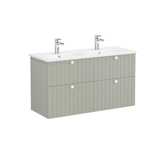 VitrA Root Groove Lavabo Dolabı, 120 cm, Dört Çekmeceli, Yuvarlak Lavabo, Mat Retro Yeşil - Görsel 2