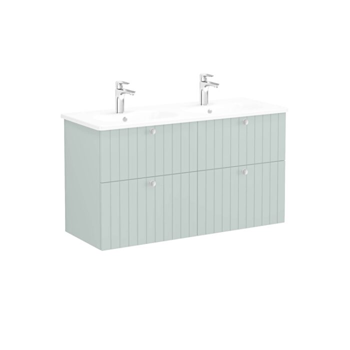 VitrA Root Groove Lavabo Dolabı, 120 cm, Dört Çekmeceli, Yuvarlak Lavabo, Mat Retro Yeşil - Görsel 4