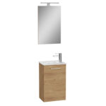 VitrA Mia Banyo Dolabı Seti, 40 cm, Bir Kapaklı, Lavabo Dolabı, Aydınlatmalı Düz Ayna, Altın Meşe, Sağ