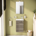 VitrA Mia Banyo Dolabı Seti, 40 cm, Bir Kapaklı, Lavabo Dolabı, Aydınlatmalı Düz Ayna, Cordoba, Sağ - Görsel 2