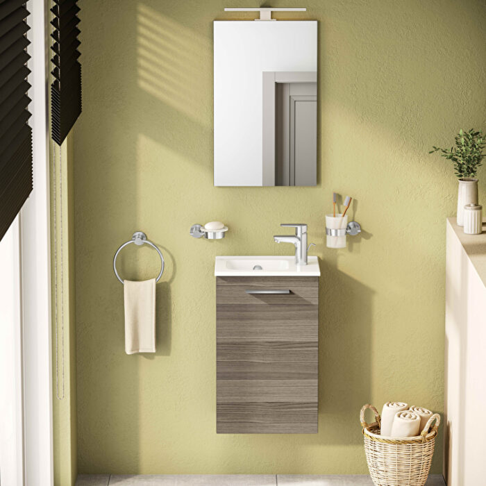 VitrA Mia Banyo Dolabı Seti, 40 cm, Bir Kapaklı, Lavabo Dolabı, Aydınlatmalı Düz Ayna, Cordoba, Sağ - Görsel 2