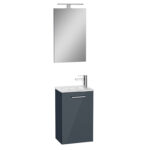 VitrA Mia Banyo Dolabı Seti, 40 cm, Bir Kapaklı, Lavabo Dolabı, Aydınlatmalı Düz Ayna, Parlak Antrasit