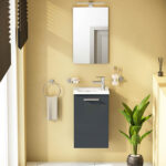 VitrA Mia Banyo Dolabı Seti, 40 cm, Bir Kapaklı, Lavabo Dolabı, Aydınlatmalı Düz Ayna, Parlak Antrasit - Görsel 4