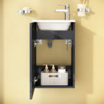 VitrA Mia Banyo Dolabı Seti, 40 cm, Bir Kapaklı, Lavabo Dolabı, Aydınlatmalı Düz Ayna, Parlak Antrasit - Görsel 3