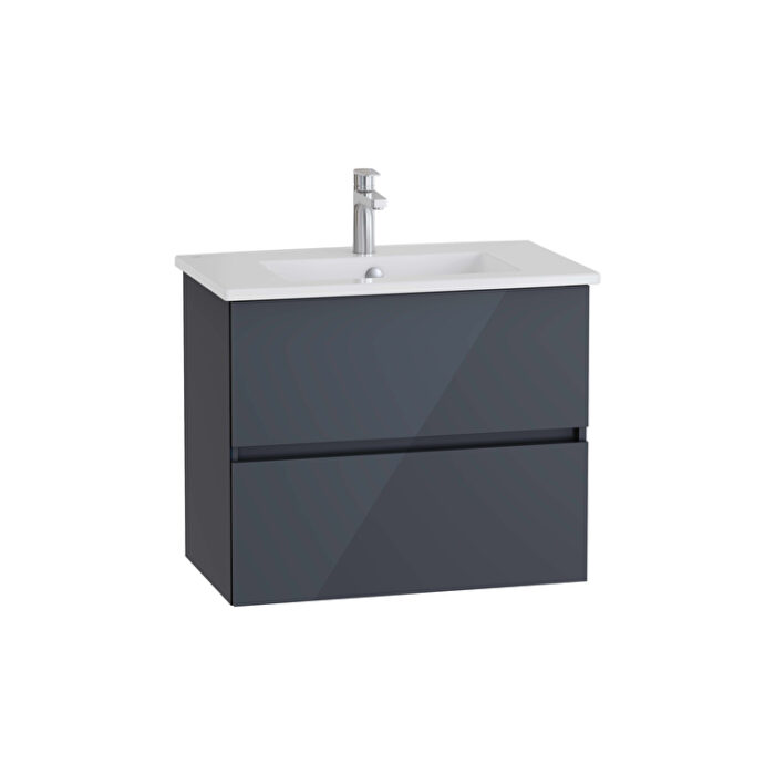 VitrA Mia Plus Square Lavabo Dolabı, 80 cm, İki Çekmeceli, Parlak Antrasit - Görsel 2