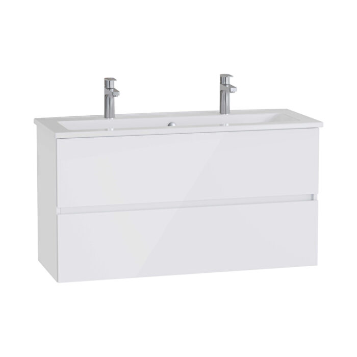 VitrA Mia Plus Square Lavabo Dolabı, 120 cm, İki Çekmeceli, Çift Armatür Delikli, Parlak Beyaz - Görsel 2