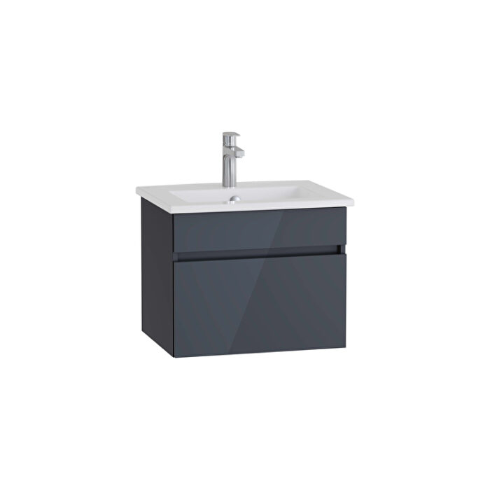 VitrA Mia Plus Square Lavabo Dolabı, 60 cm, Bir Çekmeceli, Parlak Antrasit - Görsel 2