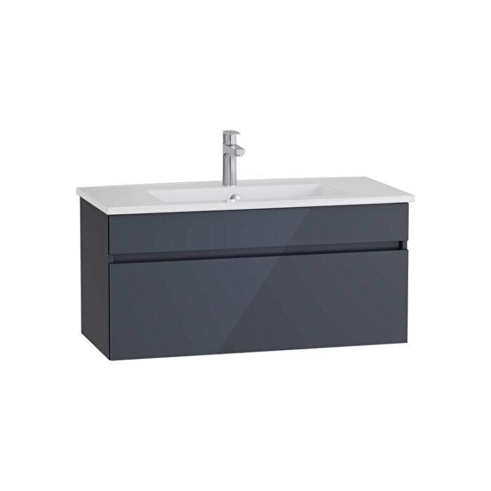 VitrA Mia Plus Square Lavabo Dolabı, 100 cm, Bir Çekmeceli, Parlak Antrasit - Görsel 2