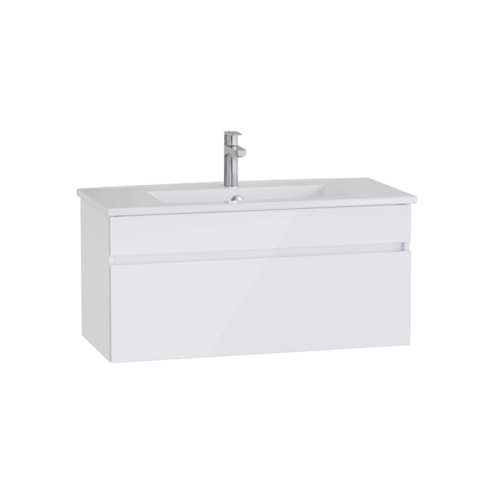 VitrA Mia Plus Square Lavabo Dolabı, 100 cm, Bir Çekmeceli, Parlak Beyaz - Görsel 2