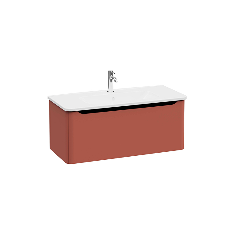 69919-1.jpg VitrA Integra Round Lavabo Dolabı, 100 cm, Bir Çekmeceli, Mat Kırmızı - Görsel 1