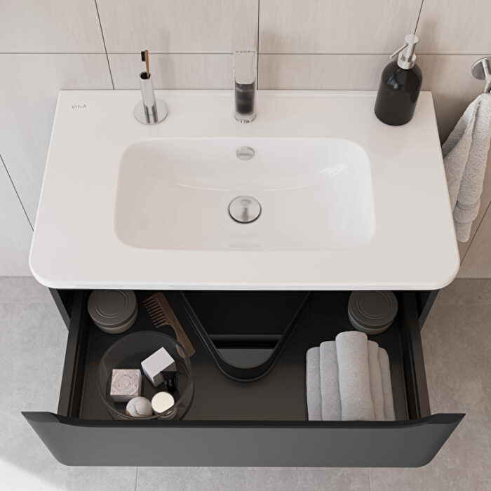 VitrA Integra Round Lavabo Dolabı, 80 cm, İki Çekmeceli , Mat Grafit - 69980 - Banyo Alt Modülleri - 2