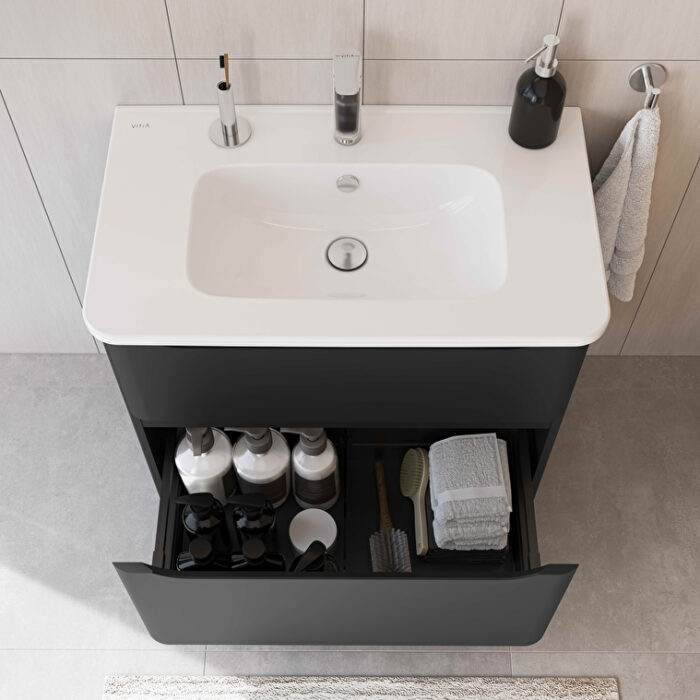 VitrA Integra Round Lavabo Dolabı, 80 cm, İki Çekmeceli , Mat Grafit - 69980 - Banyo Alt Modülleri - 3