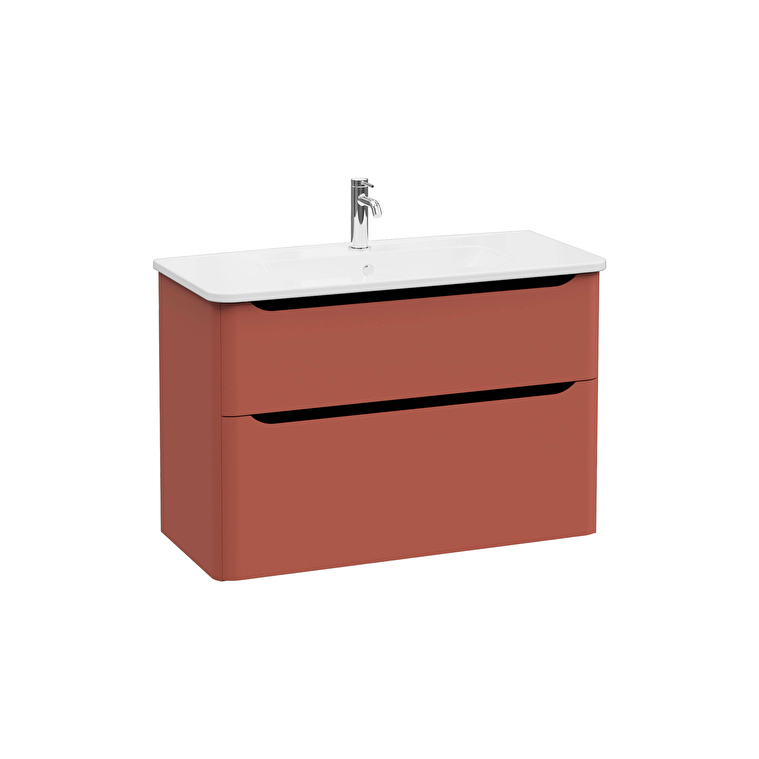 69991-1.jpg VitrA Integra Round Lavabo Dolabı, 100 cm, İki Çekmeceli , Mat Kırmızı - Görsel 1