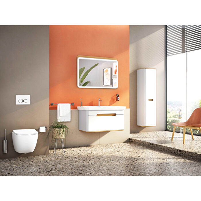 VitrA Sento Boy Dolabı, 40 cm, İki Kapaklı, Çamaşır Sepetli, Prizli, Mat Beyaz, Sol - Görsel 12