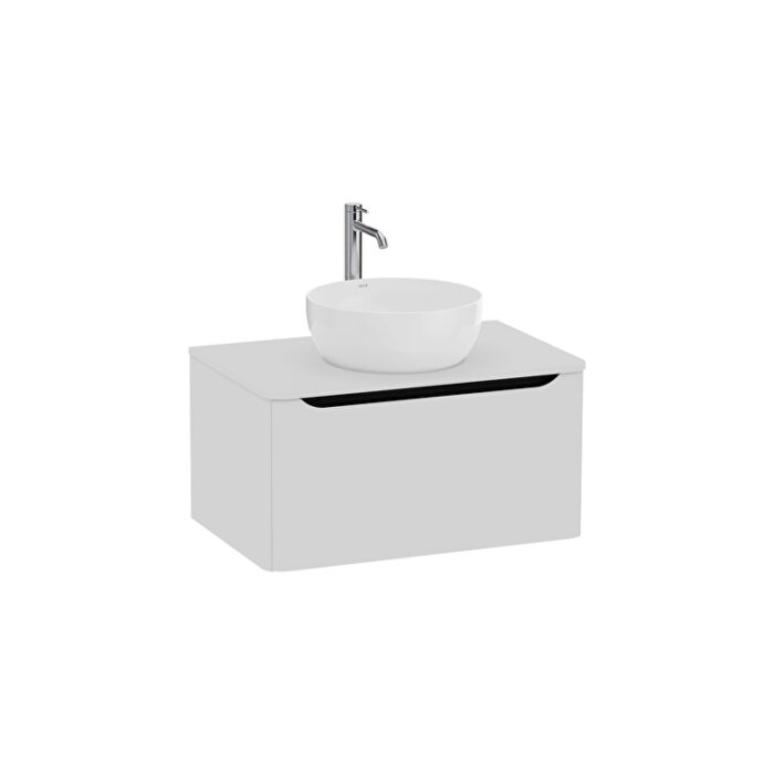 VitrA Integra Round Lavabo Dolabı, 80 cm, Bir Çekmeceli, Çanak Lavabo Uyumlu, Mat Açık Gri, Lavabosuz - 70047 - Banyo Alt Modülleri - 1