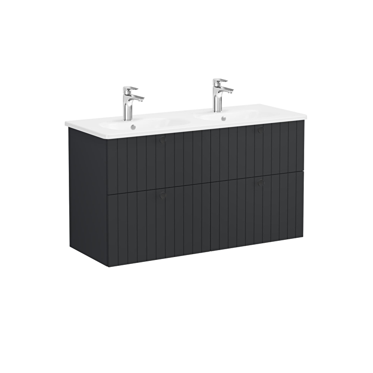 VitrA Root Groove Lavabo Dolabı, 120 cm, Dört Çekmeceli, Yuvarlak Lavabo, Mat Grafit - 69524 - Banyo Alt Modülleri