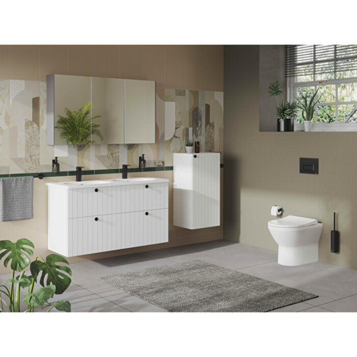 VitrA Root Groove Lavabo Dolabı, 120 cm, Dört Çekmeceli, Yuvarlak Lavabo, Mat Beyaz - 69520 - Banyo Alt Modülleri - 1