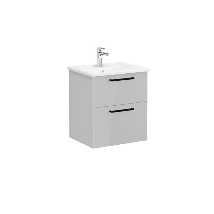 VitrA Root Flat Lavabo Dolabı, 60 cm, İki Çekmeceli, Köşeli Lavabo, Parlak İnci Grisi - Görsel 3