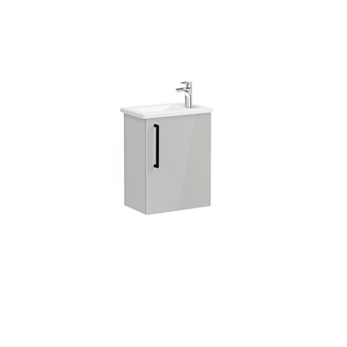 VitrA Root Flat Lavabo Dolabı, 45 cm, Bir Kapaklı, Dar, Köşeli Lavabo, Parlak İnci Grisi, Sağ - Görsel 3