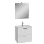 VitrA Mia Banyo Dolabı Seti, 60 cm, İki Çekmeceli, Lavabo Dolabı, Aydınlatmalı Düz Ayna, Parlak Beyaz - Görsel 3